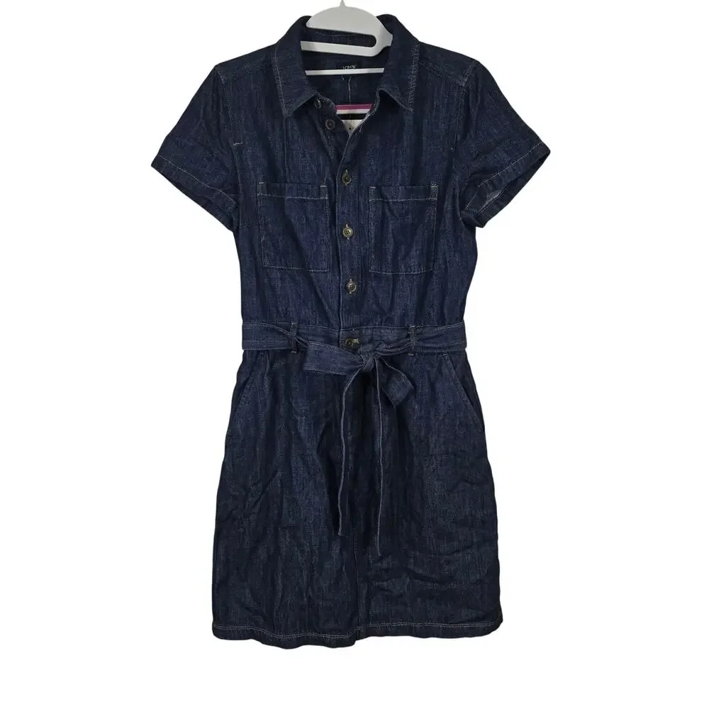 NEW NWT Women's J. Crew Denim Button Front Belted Shirt Dress | Size 2 - Picture 2 of 10